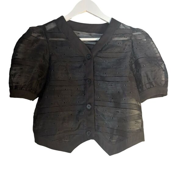 NWOT Sheer Puff-Sleeve Crop Blouse - Picture 1 of 6
